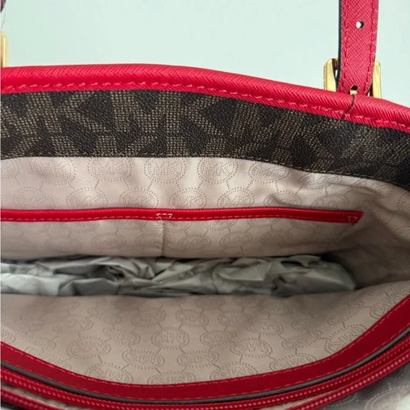 NWT Beautiful Michael Kors Red and Brown Tote Bag - Picture 4 of 7